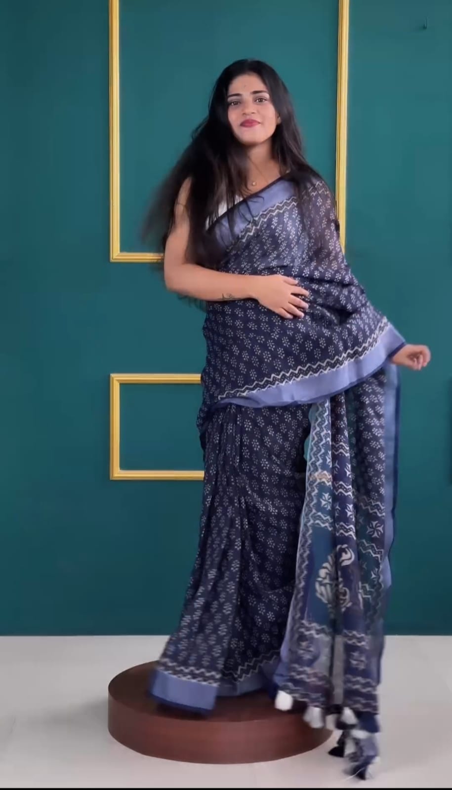 Adorning 1-Minute Ready To Wear Blue Cotton Saree