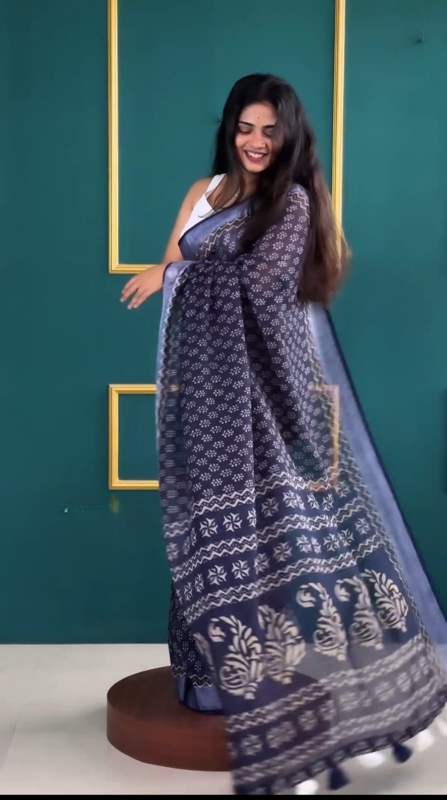 Adorning 1-Minute Ready To Wear Blue Cotton Saree