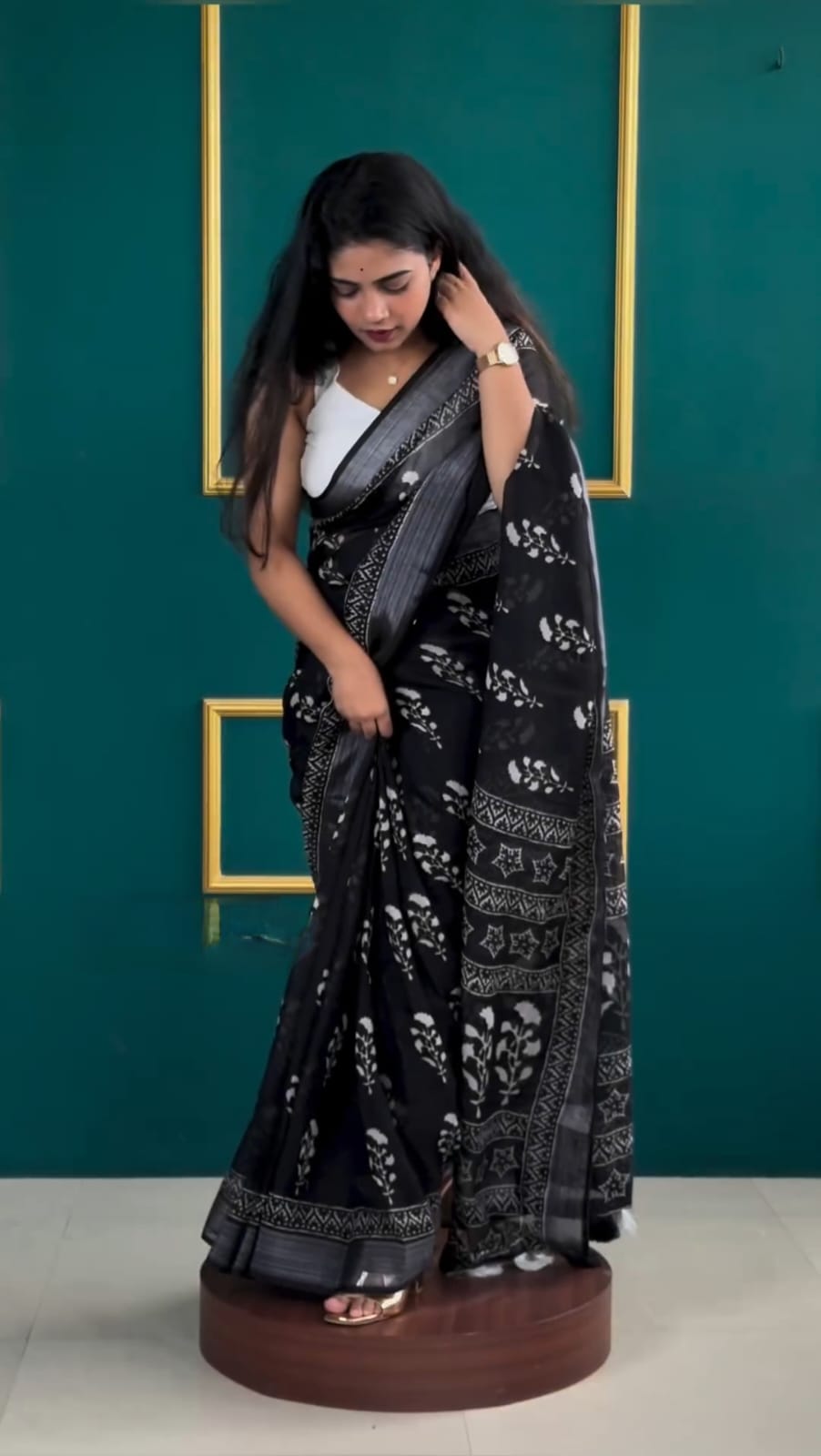 Beauteous 1-Minute Ready To Wear Black Cotton Saree