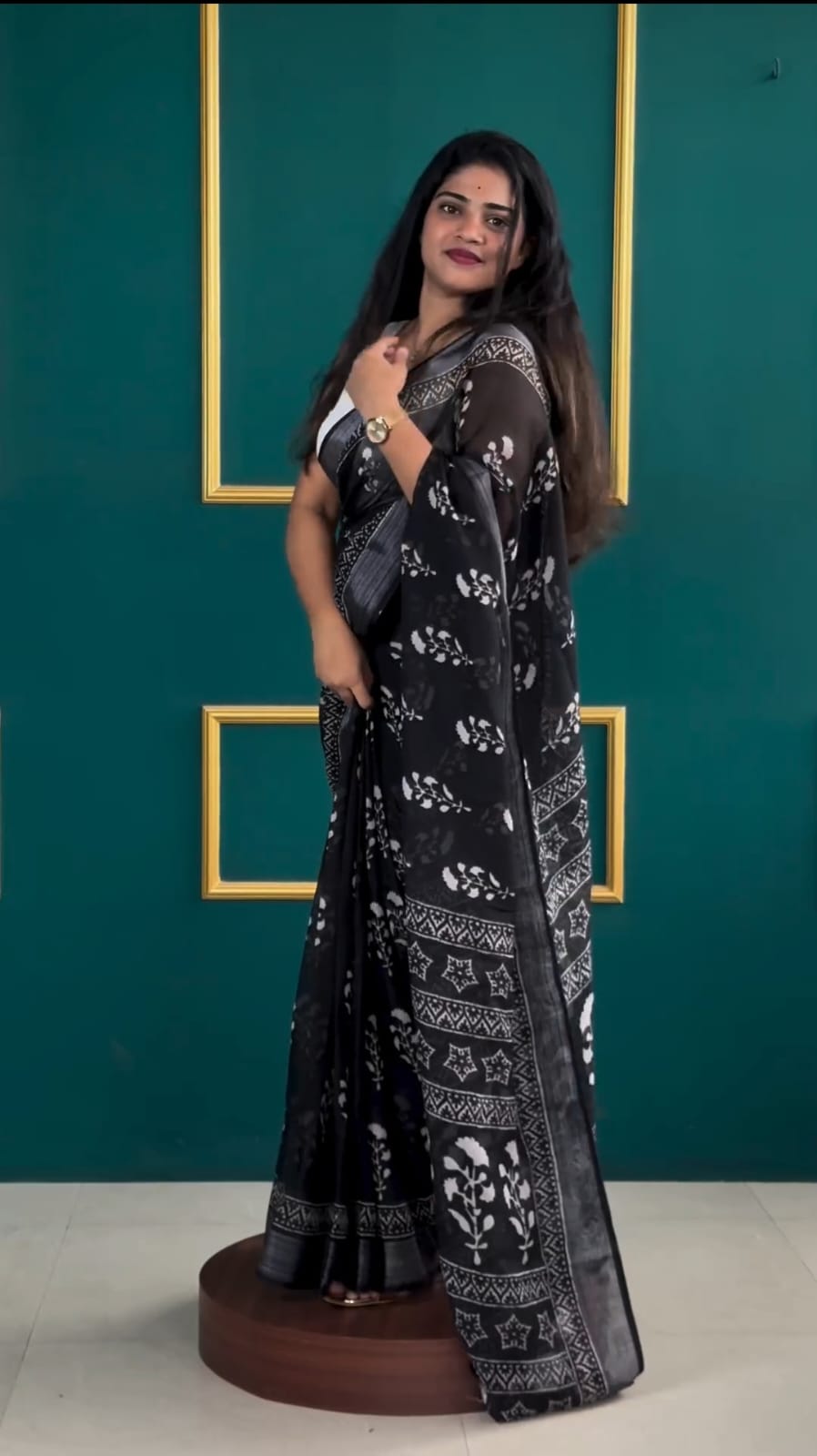 Beauteous 1-Minute Ready To Wear Black Cotton Saree