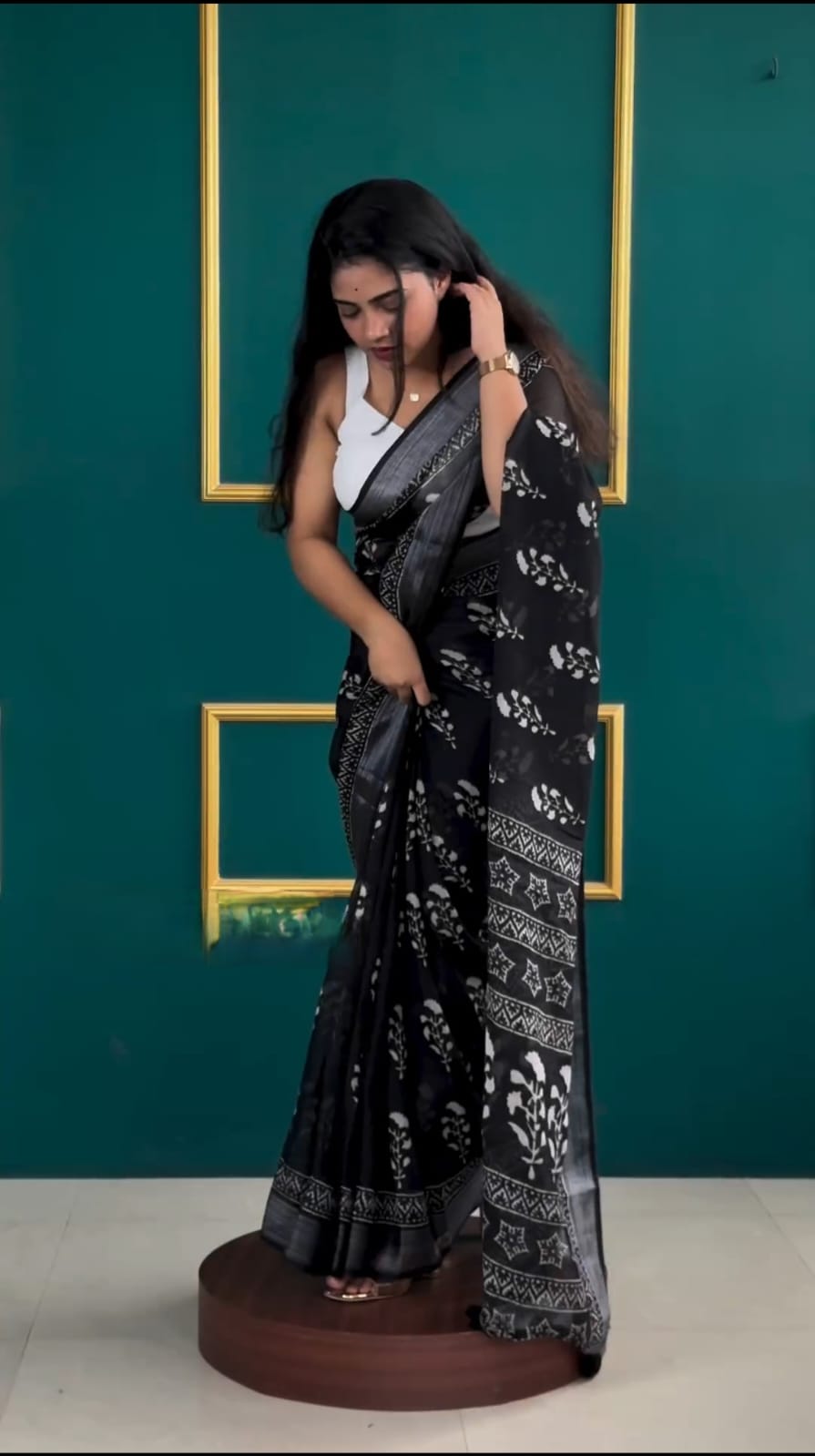 Beauteous 1-Minute Ready To Wear Black Cotton Saree