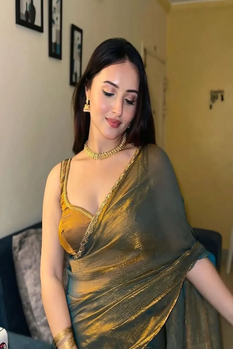 PurelyYou Pirate Gold Green Shed Tissue Saree