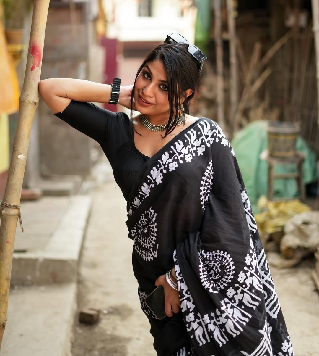 Exquisite  1-Minute Ready To Wear Black Cotton Saree