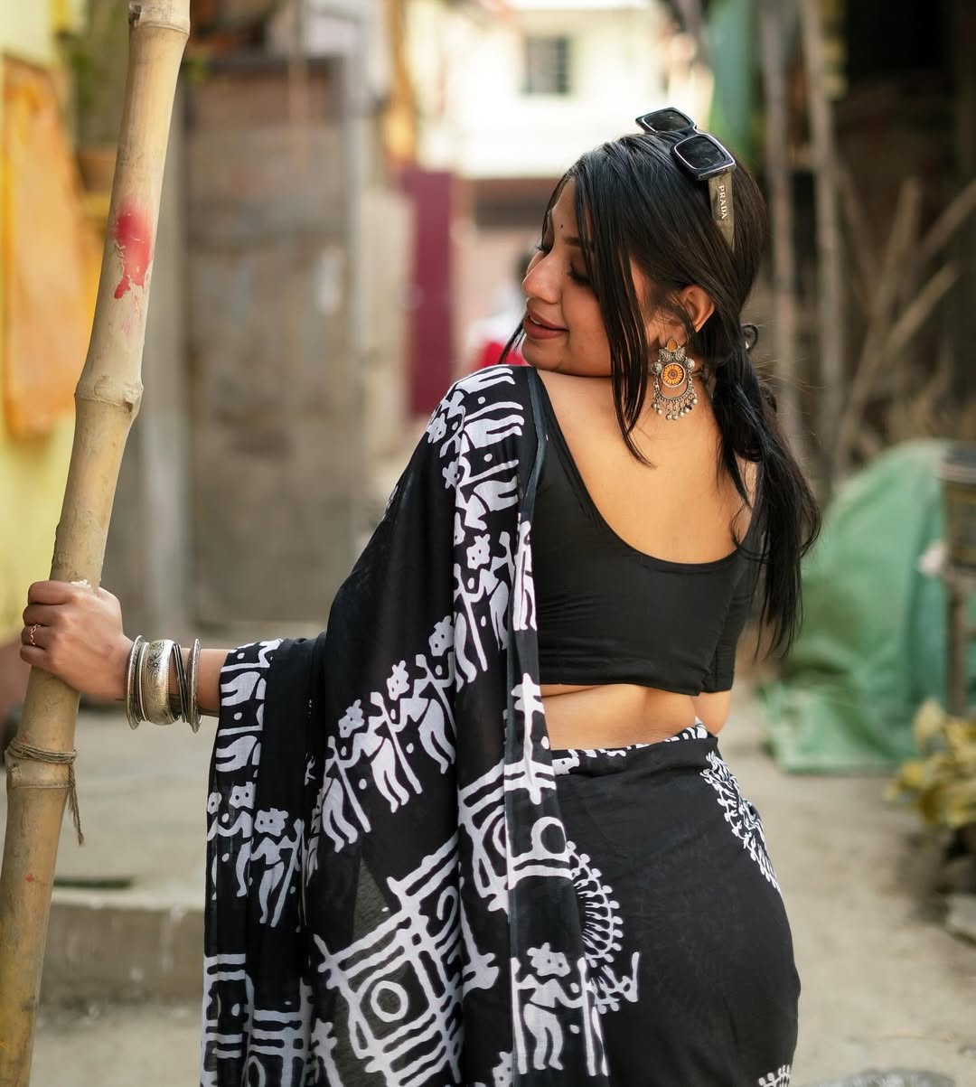 Exquisite  1-Minute Ready To Wear Black Cotton Saree