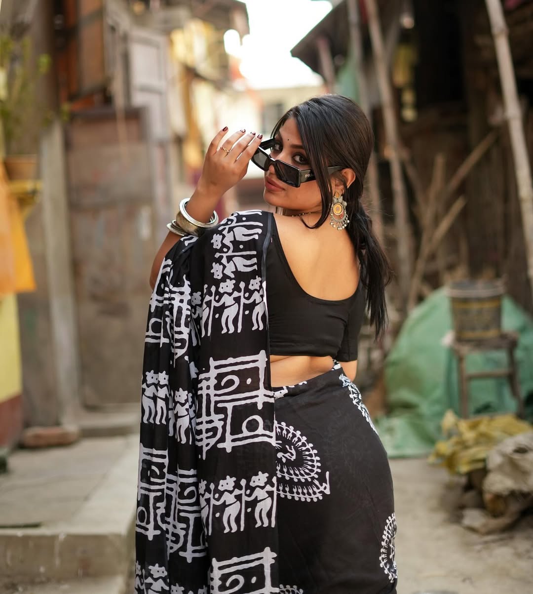 Exquisite  1-Minute Ready To Wear Black Cotton Saree