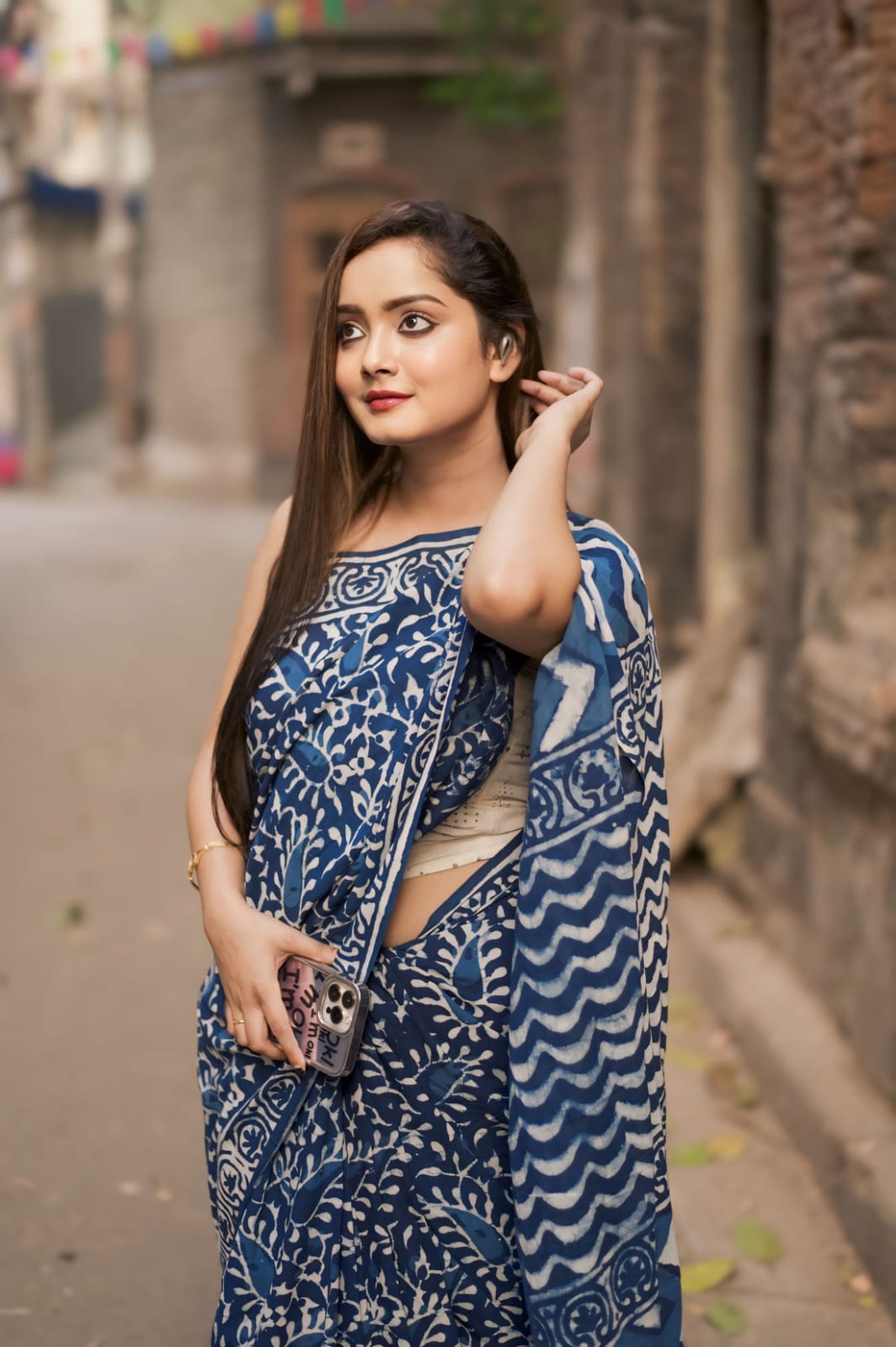 EthnoChic 1-Minute Ready To Wear Blue Cotton Saree