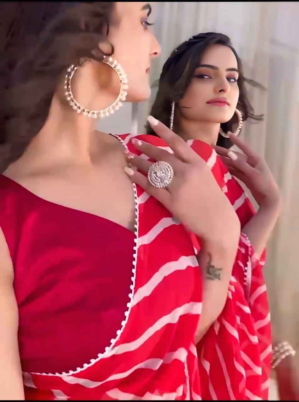 RiwaazWrap 1 Minute Ready To Wear Tomato Red Digital Printed Georgette Silk Saree