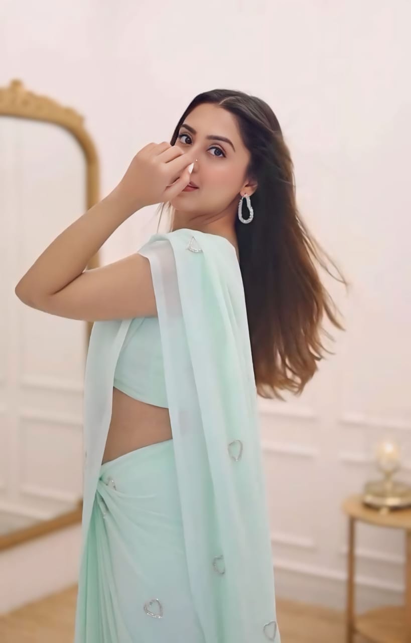 ColorKriti 1 Minute Ready To Wear Greenish Cyan Digital Printed Georgette Silk Saree