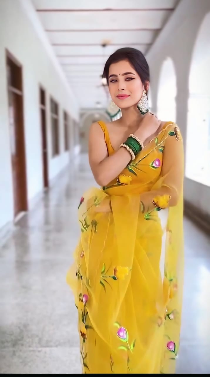 Flamboyant yellow 1 Minute Ready To Wear Organza Saree