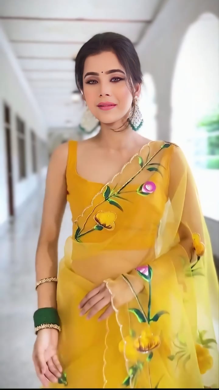 Flamboyant yellow 1 Minute Ready To Wear Organza Saree