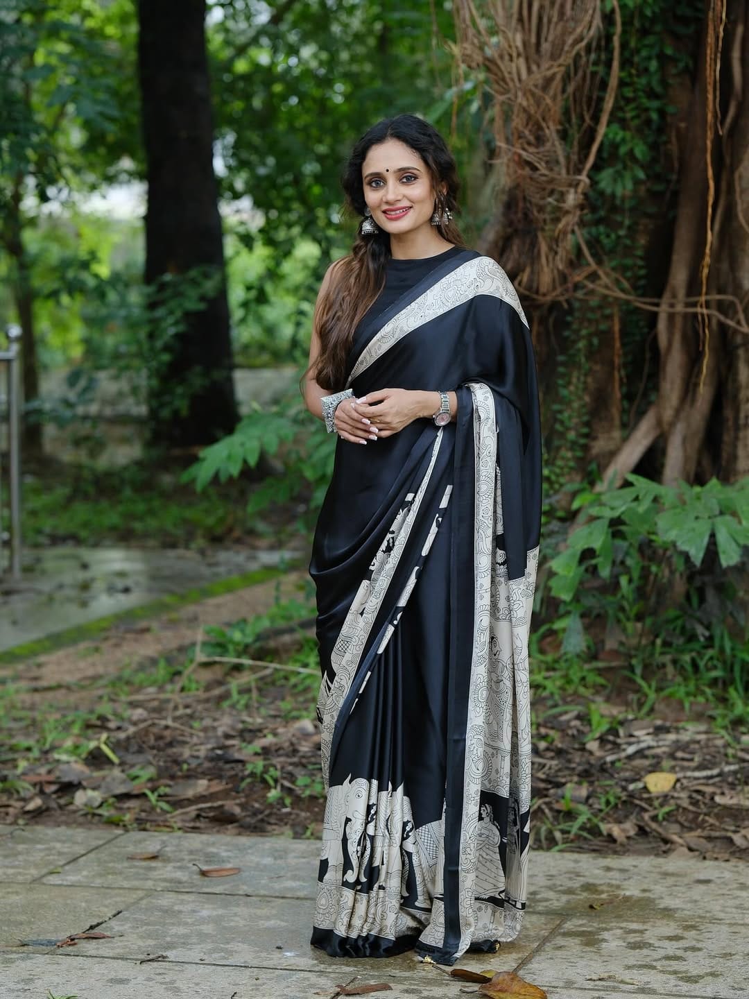 Denouement Black 1 Minute Ready To Wear Premium Crape Silk Saree