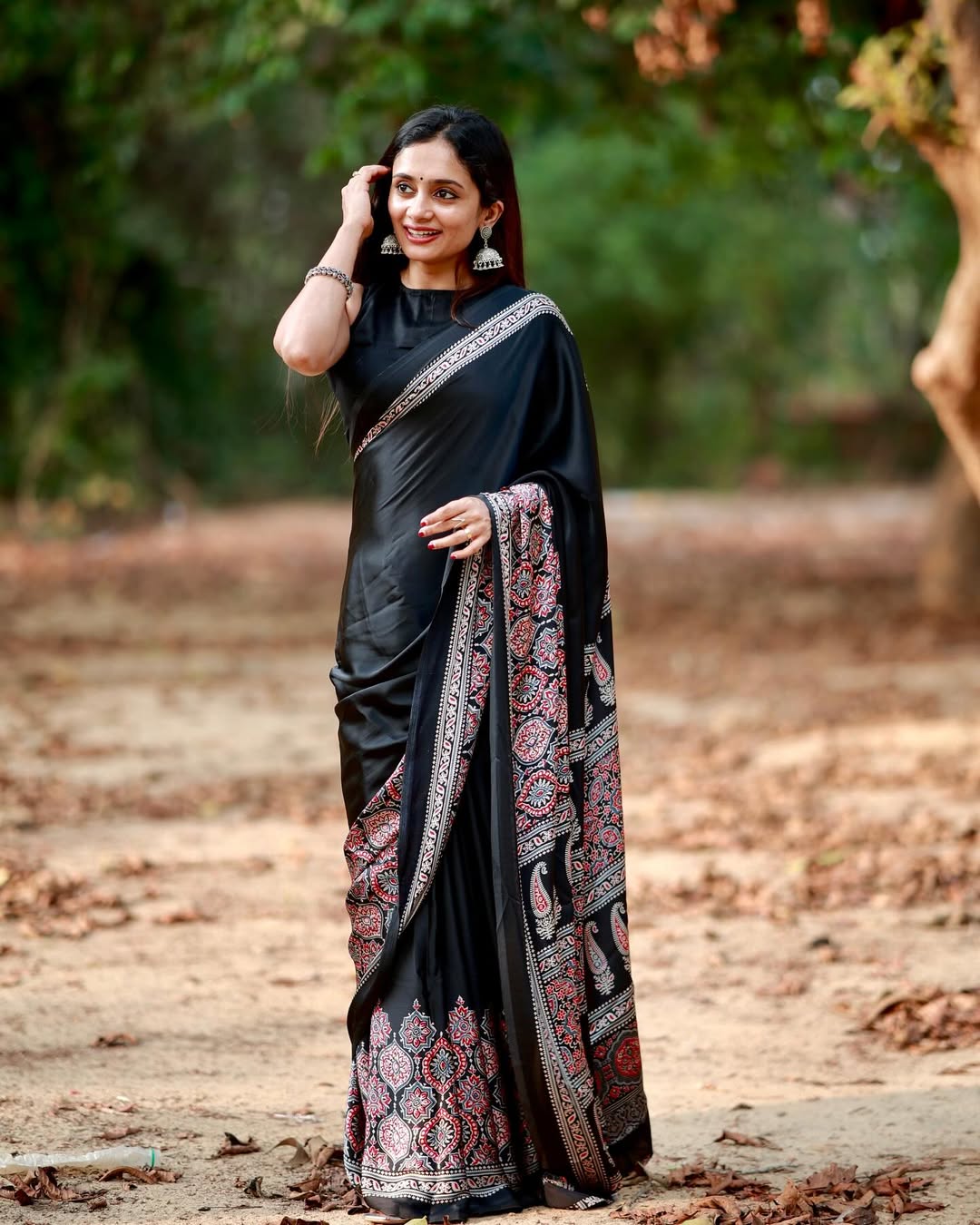 Black 1 Minute Ready To Wear Premium Crape Silk Saree