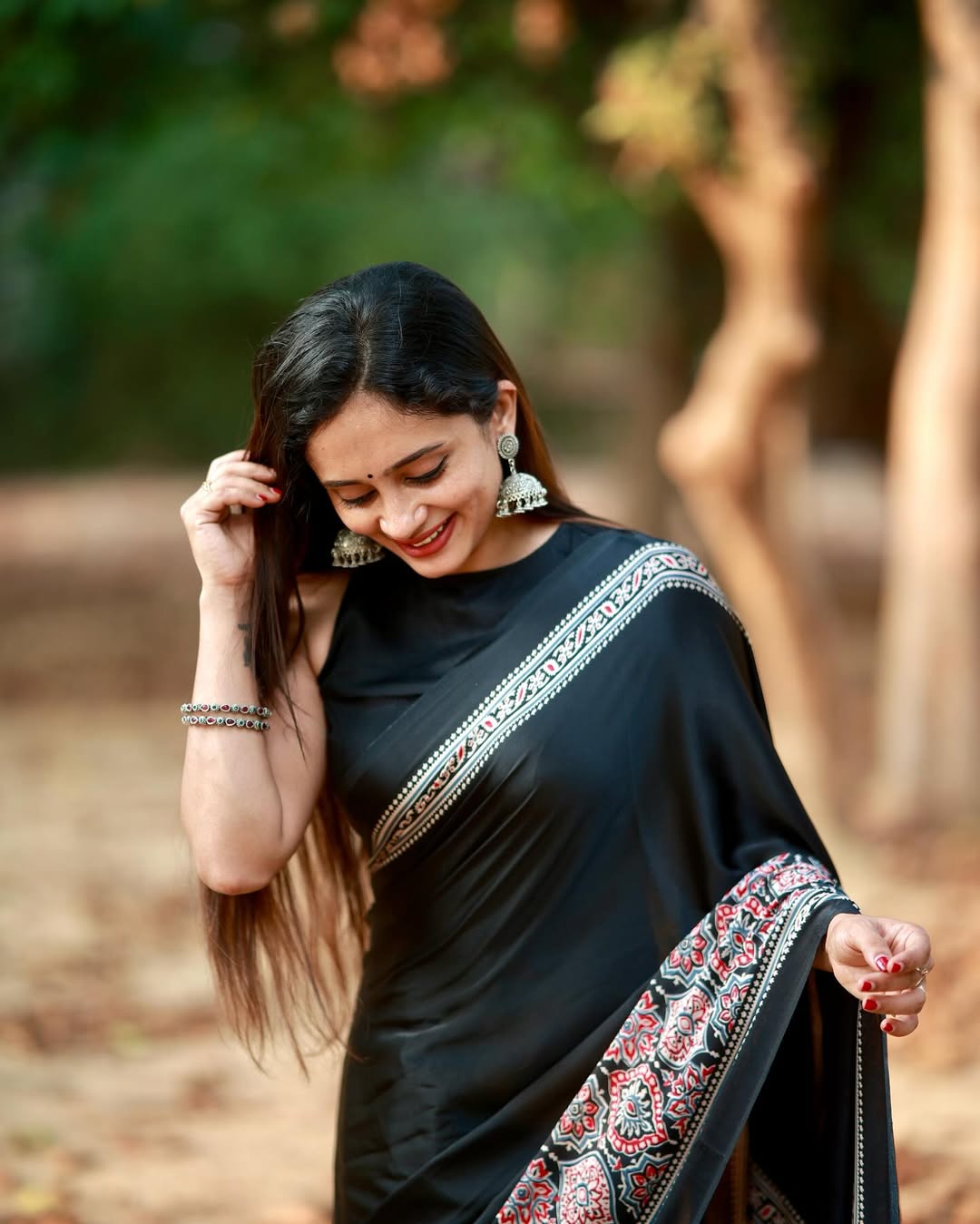 Black 1 Minute Ready To Wear Premium Crape Silk Saree