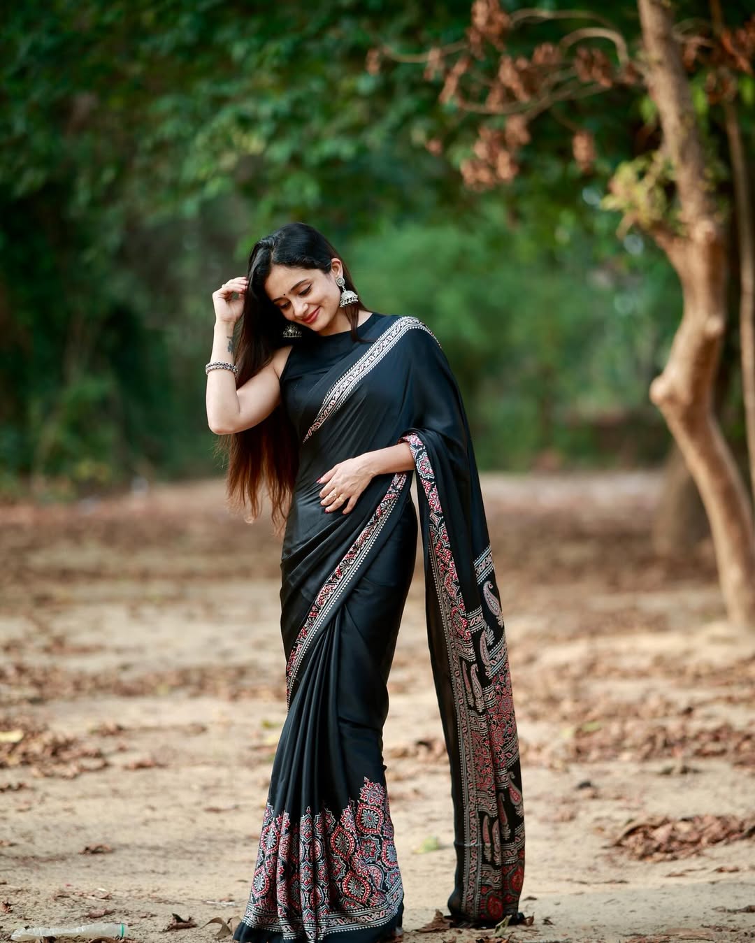 Black 1 Minute Ready To Wear Premium Crape Silk Saree