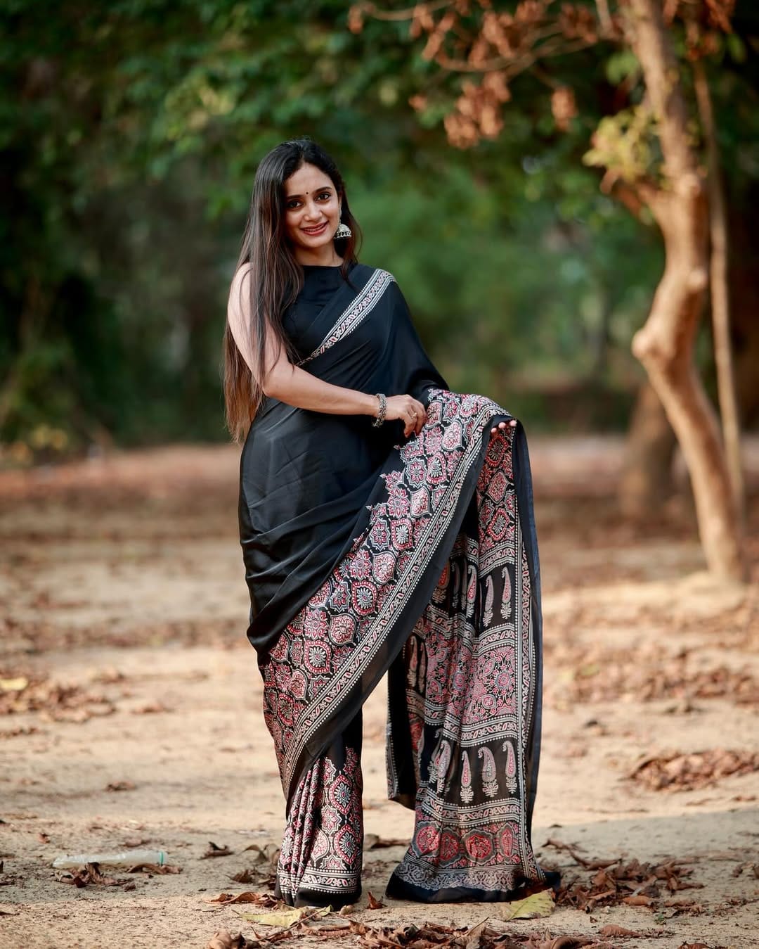 Black 1 Minute Ready To Wear Premium Crape Silk Saree