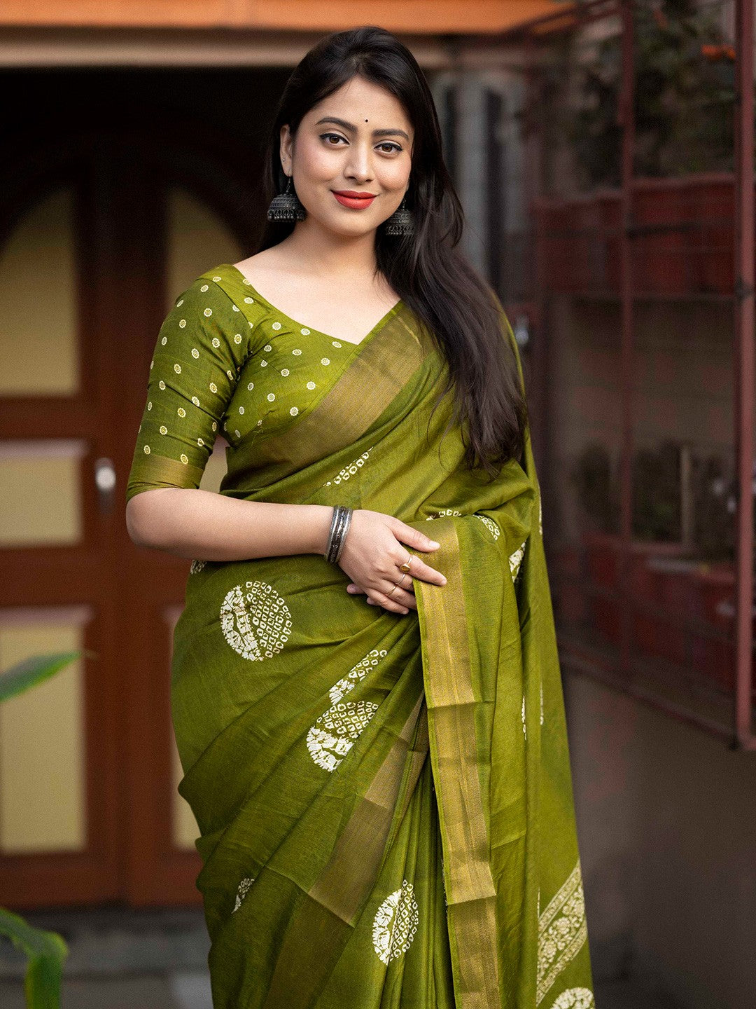 Imbrication Green 1 Minute Ready To Wear Soft Dola Cotton Saree