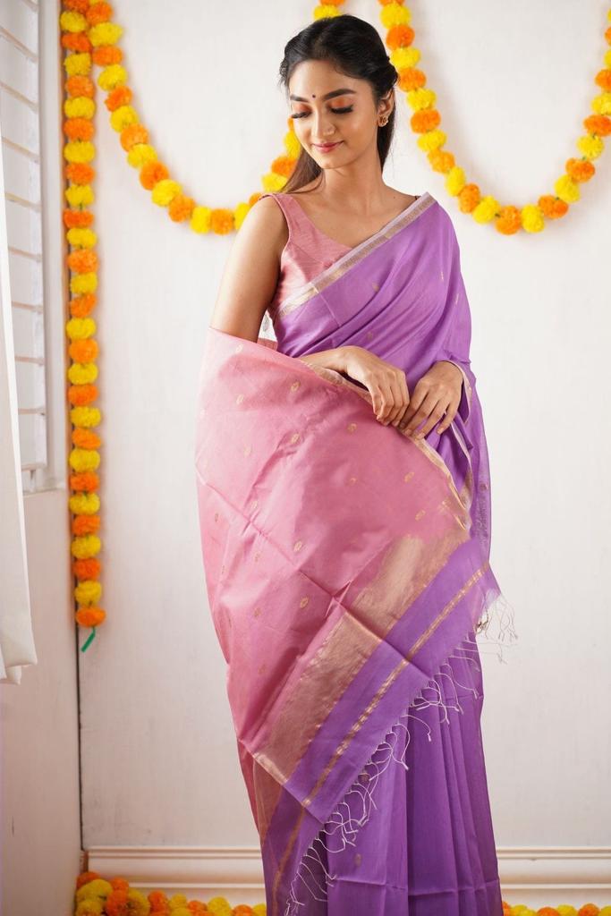 Buy Lavender Purple Saree In Dola Silk With Silver Zari Floral Jaal