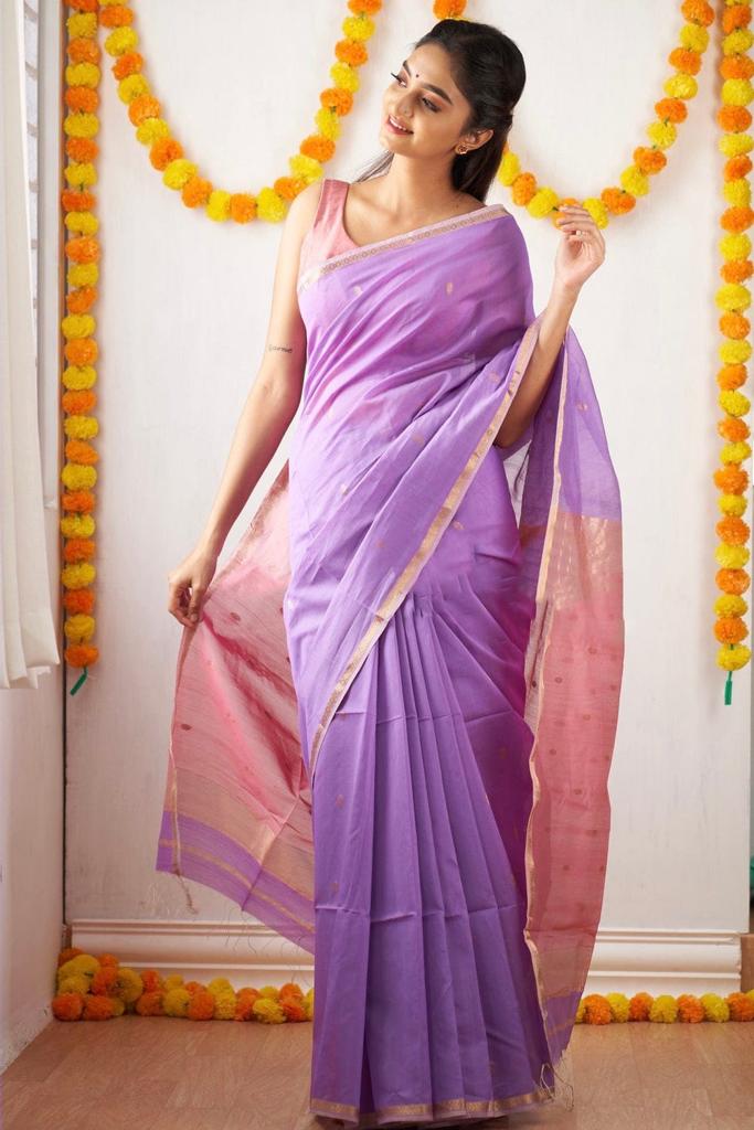 Fantastic Lavender Color Cotton Silk Saree – Amrutamfab