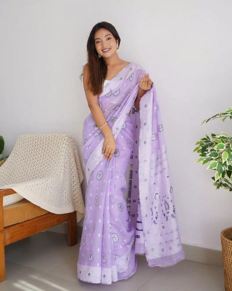 Maheshwari Silk Cotton Saree - Purple – My Clothing Treasure