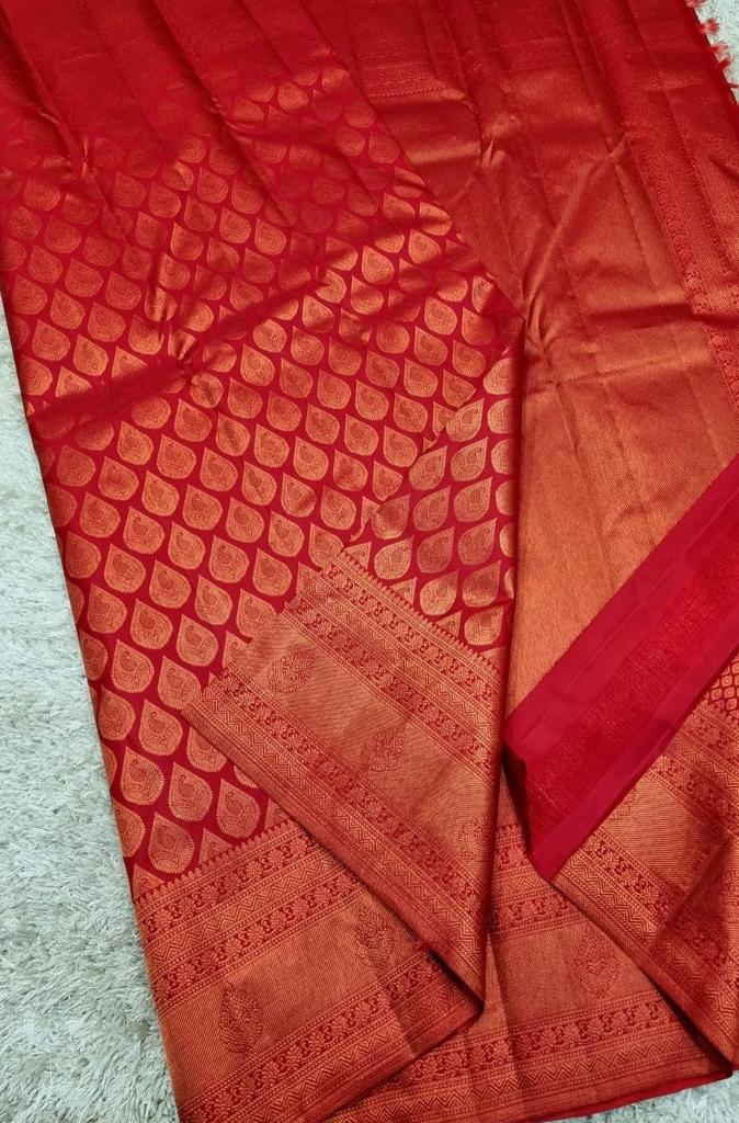 A Dreamy Red Color Soft Banarasi Silk Saree With Blouse Piece