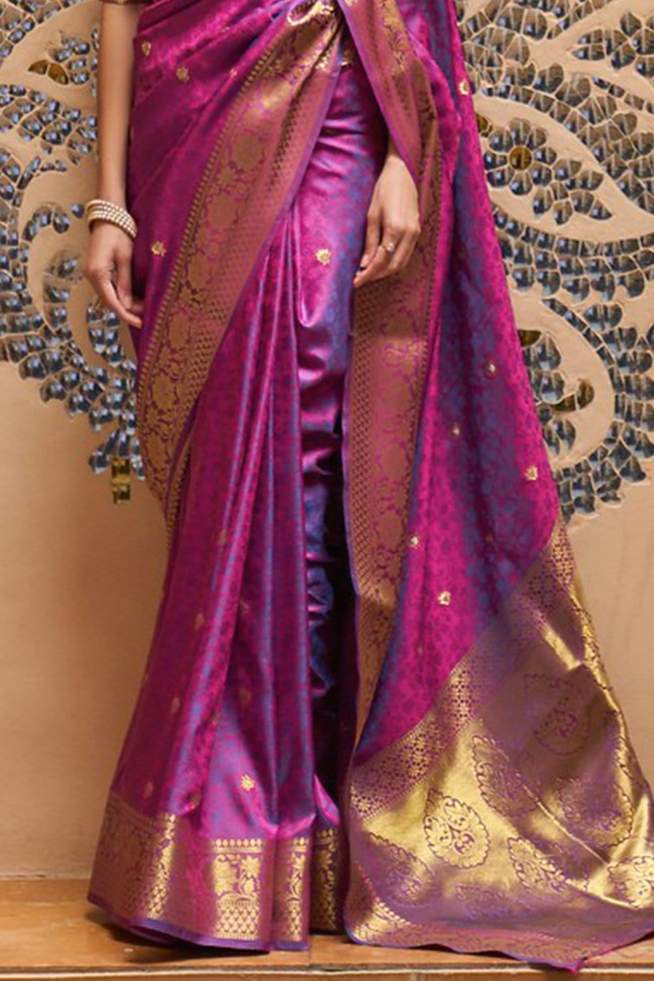 Bucolic Purple Kanjivaram Silk Saree with Bewitching Blouse Piece