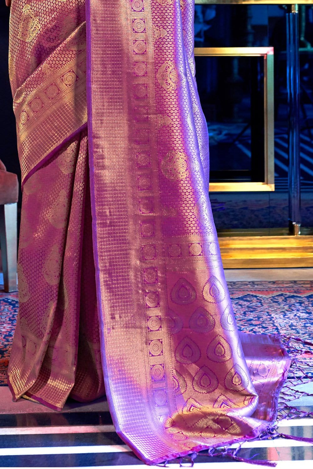 Dalliance Purple Kanjivaram Silk Saree With Cynosure Blouse Piece