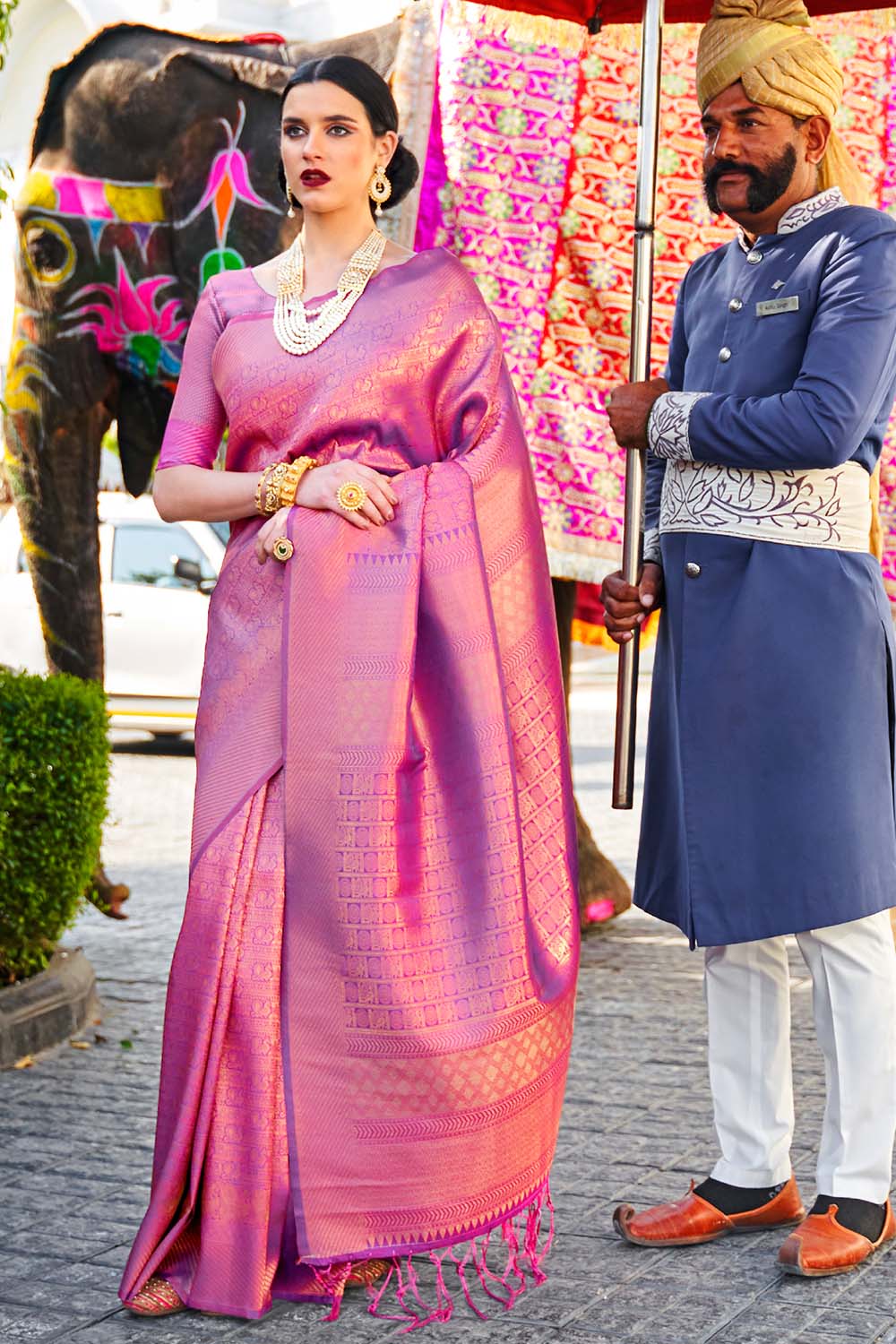 Scrumptious Purple Kanjivaram Silk Saree With Incredible Blouse Piece