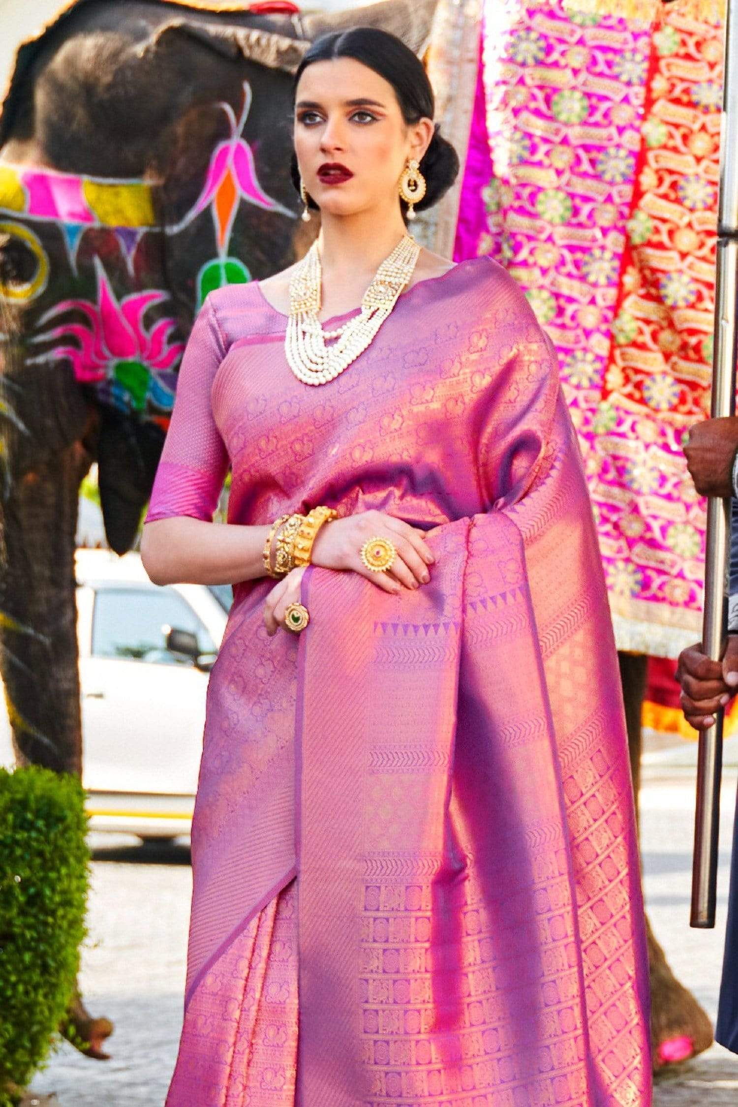 Scrumptious Purple Kanjivaram Silk Saree With Incredible Blouse Piece