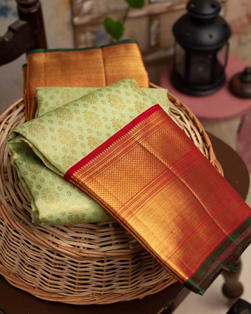 Dazzling Pista Color Soft Banarasi Silk Saree With Blouse Piece