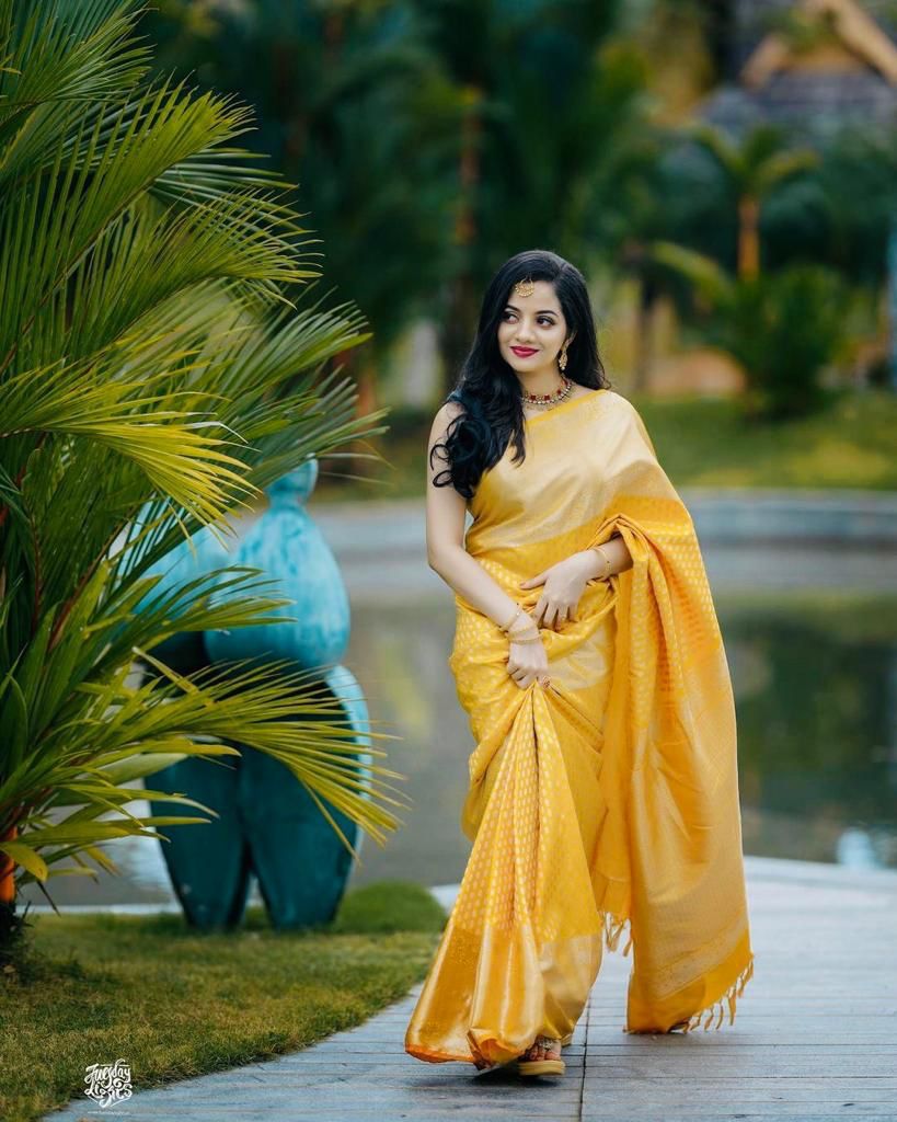 Angelic Yellow Color Soft Banarasi Silk Saree With Blouse Piece