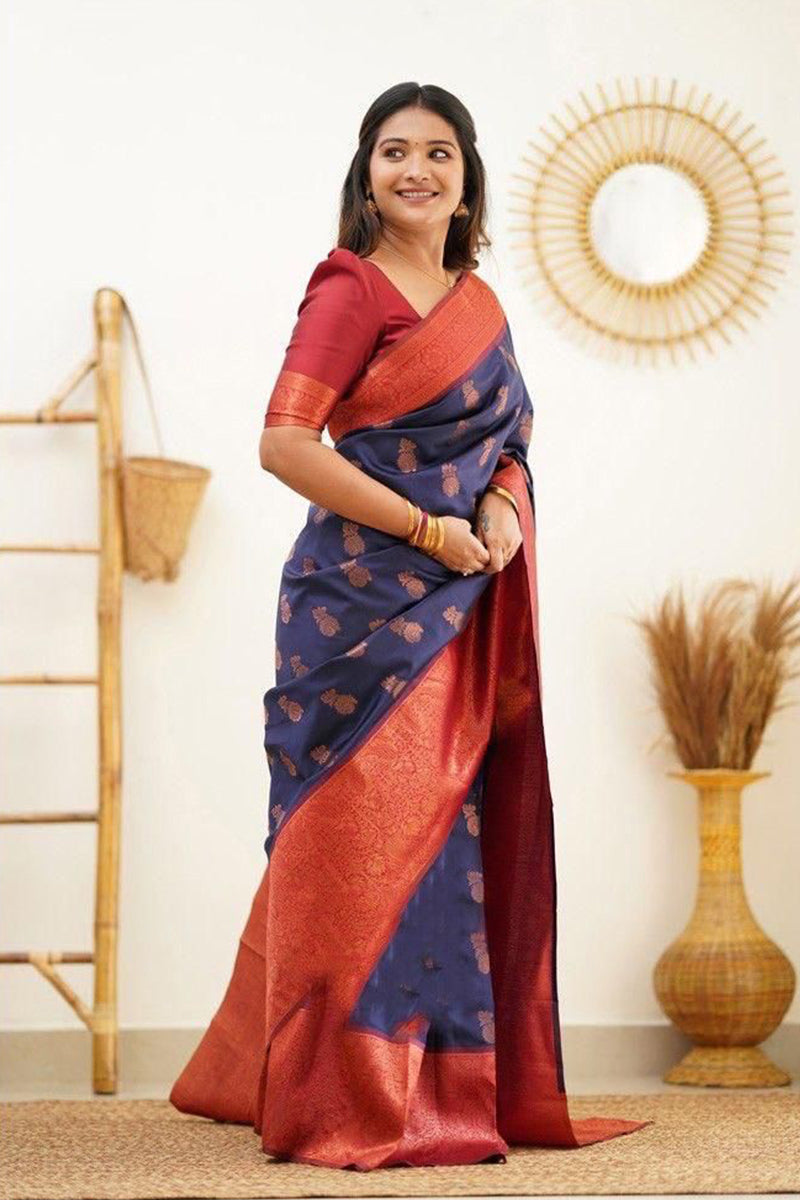 Admirable Blue Soft Silk Saree With Engrossing Blouse Piece