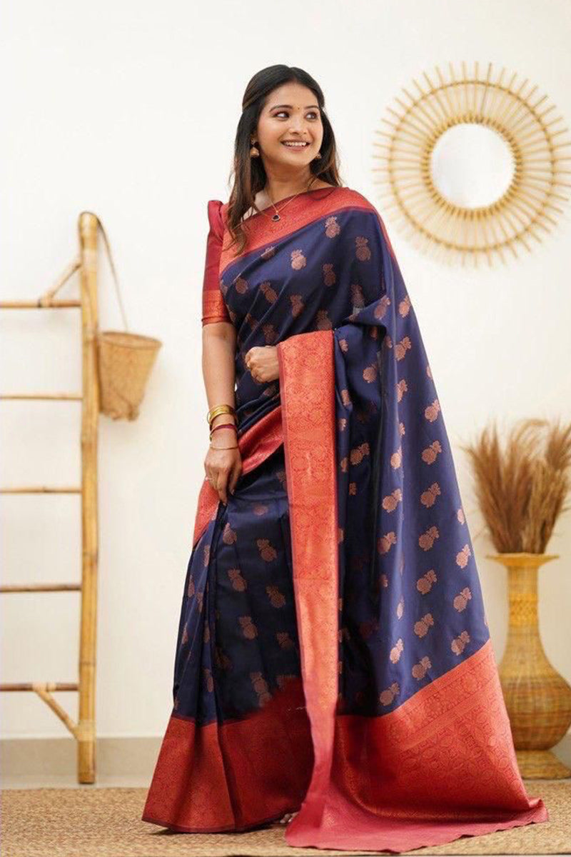 Admirable Blue Soft Silk Saree With Engrossing Blouse Piece