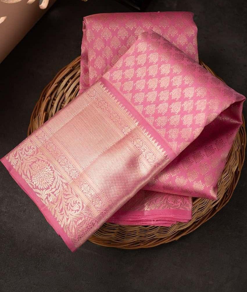 An Insanely Pink Color Soft Silk Saree With Blouse Piece