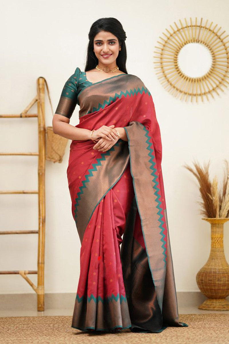 Adorning Maroon Color Soft Silk Saree With Blouse Piece