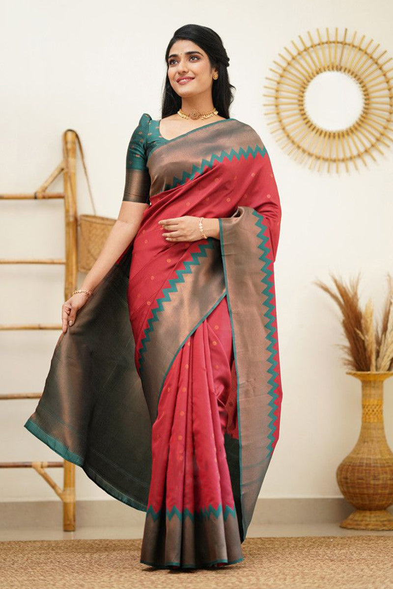 Adorning Maroon Color Soft Silk Saree With Blouse Piece