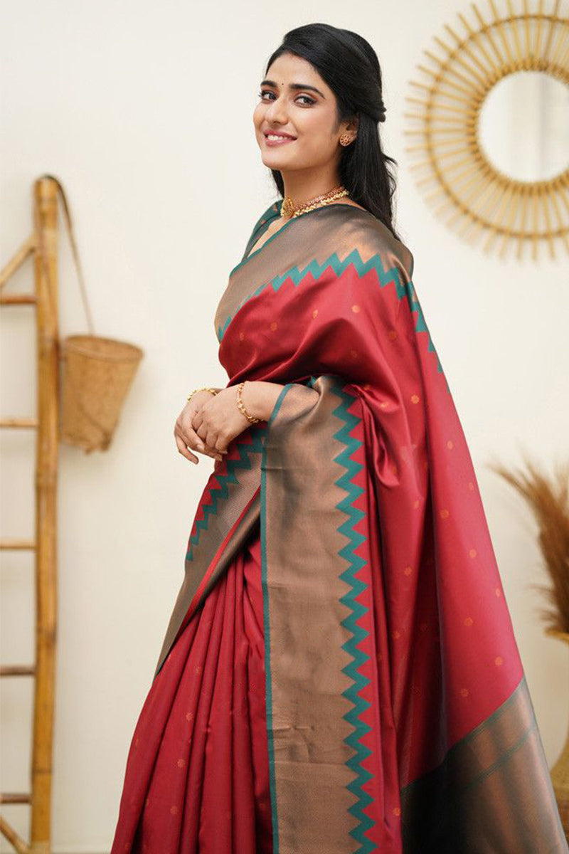 Adorning Maroon Color Soft Silk Saree With Blouse Piece