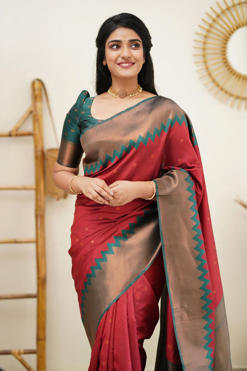 Adorning Maroon Color Soft Silk Saree With Blouse Piece